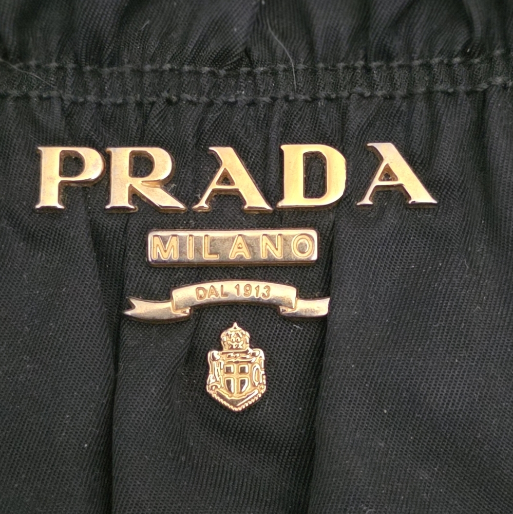 PRADA BLACK NYLON GAUFRE GATHERED TESSUTO ZIPPED SHOULDER BAG 2 Ways - Picture 4 of 17